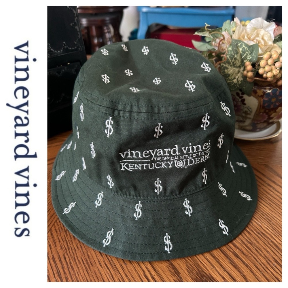 Vineyard Vines Hunter Green Bucket Hat w Dollar Signs - Picture 2 of 14